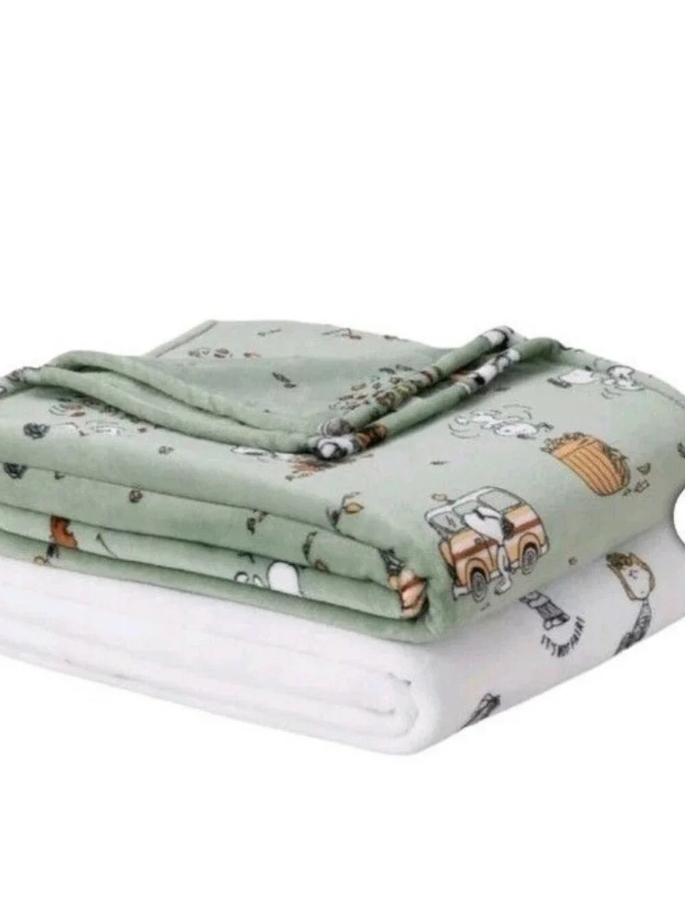 Peanuts Throw Green White Snoopy 2-Pack Printed VelvetLoft Plush Green - New
